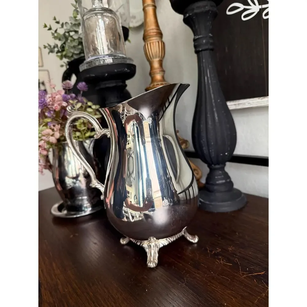Vintage International Silver Water Pitcher Silver Plated Footed Ice Guard